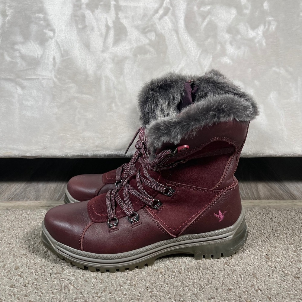 Santana Canada Women's Boots‎ Waterproof Fur Winter Snow Outdoor 8_39 Maroon - Picture 2 of 9